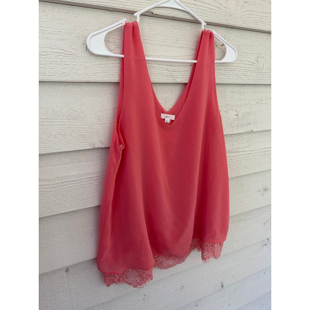 Mine Pink Sleeveless V-Neck Blouse Lace Detailed Hem Lightweight Top L - Picture 7 of 8